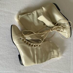 Lord & Taylor Cream Lace Up Boots